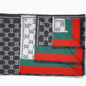 PREMIUM CASHMERE WOOLEN STOLE - BLACK WITH GREEN & RED SHADE